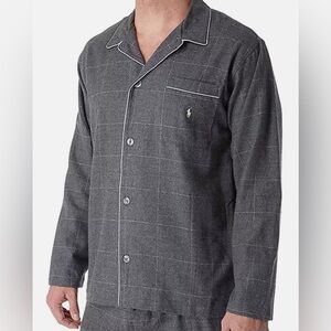 Polo Ralph Lauren Men Flannel Long Sleeve Window Pane Pajama Top Charcoal